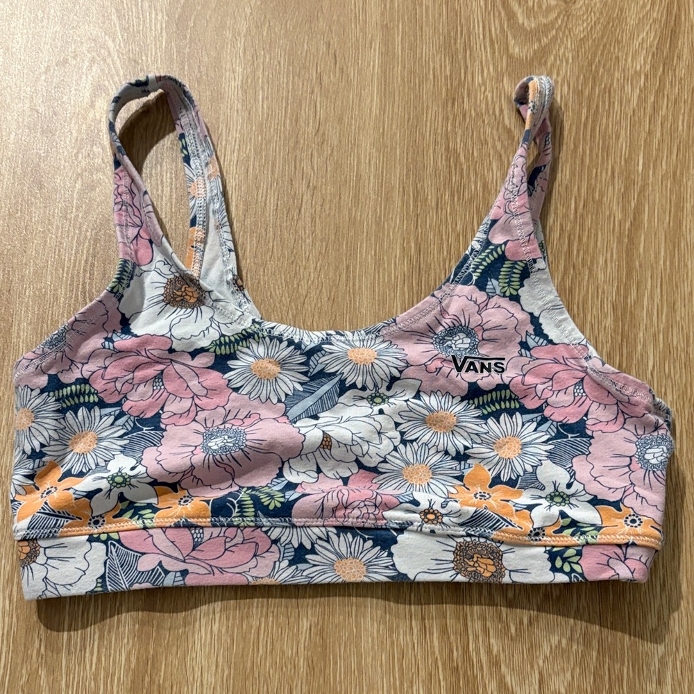 Vans Women's Floral Sports Bra - Pink, Orange, and White